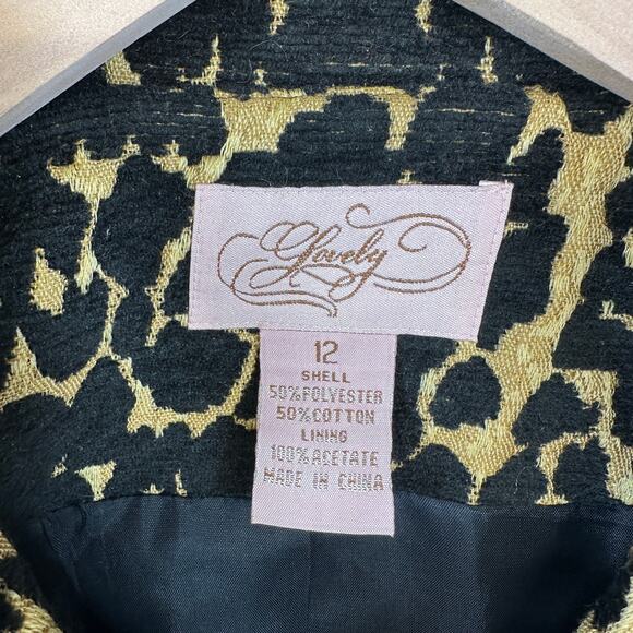Lovely Jacket Womens Size 12 Tan Black Polyester Blend Leopard Print Button Up - Picture 7 of 13